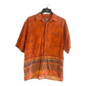The Territory Ahead orange geometric tensel blend button down Large